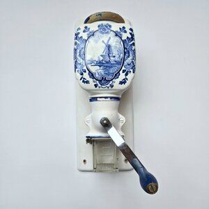 Vintage De Ve HOLLAND Wall Mount Coffee Grinder Blue Delft Windmill | Dutch